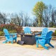 Elm PLUS 1 Piece 30000-BTU Black Aluminum Propane Fire Pit Table and 4 Piece Pacific Blue HDPE Folding Adirondack Chairs