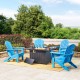 Elm PLUS 1 Piece 30000-BTU Black Aluminum Propane Fire Pit Table and 4 Piece Pacific Blue HDPE Folding Adirondack Chairs