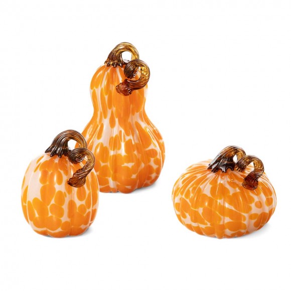 Glitzhome S/3 Orange Glass Pumpkin & Gourd