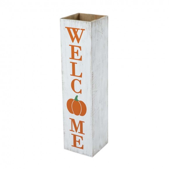 Glitzhome 30"H Fall and Thanksgiving Double Sided Washed White Wooden Box Shaped Porch Sign