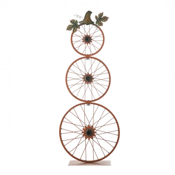 Glitzhome 33.25"H Fall Metal Bicycle Wheel Pumpkin Porch Decor