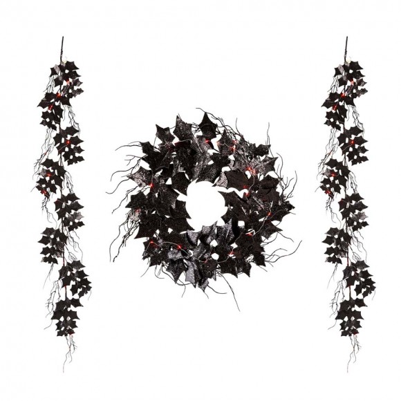 Glitzhome S/3 Lighted Halloween Bat Garland and Wreath