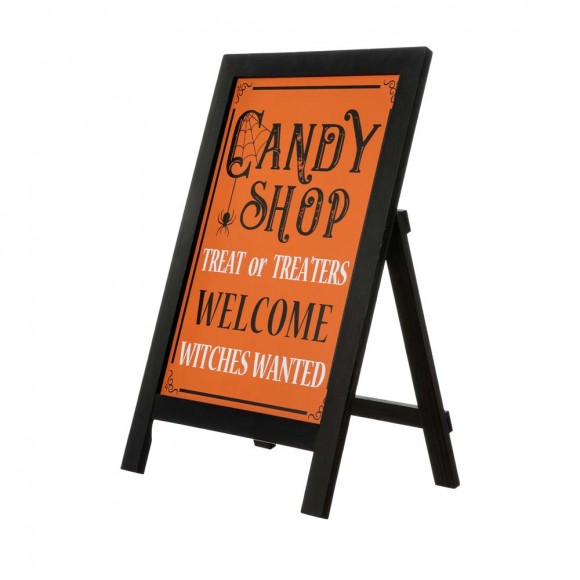 Glitzhome 24"H Halloween Wooden "Candy Shop" Standing Easel Sign or Hanging Decor