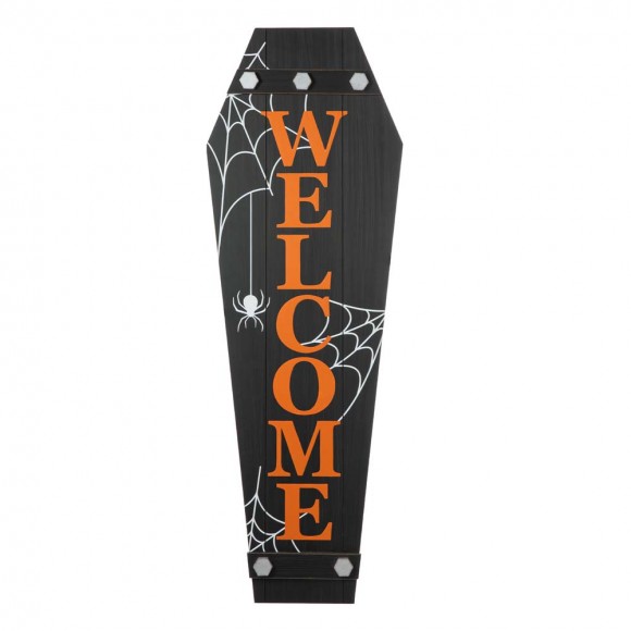 Glitzhome 42"H Halloween Wooden Welcome Coffin Porch Decor