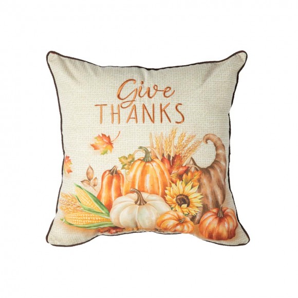 Glitzhome 18"L X 18"W Thanksgiving Embroidered Pillow