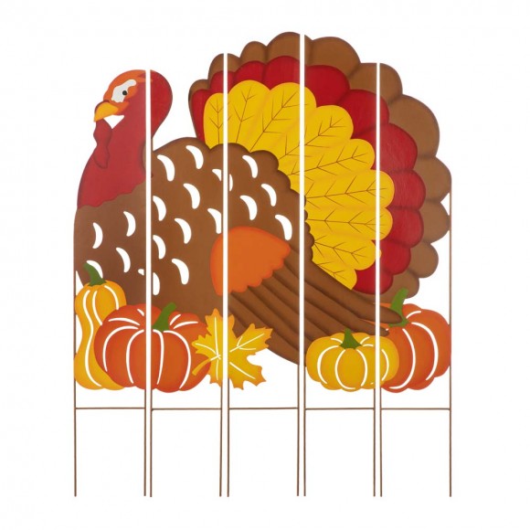 Glitzhome 41.5"H Thanksgiving Metal Turkey Combo Yard Stake or Hanging Decor (Two function)