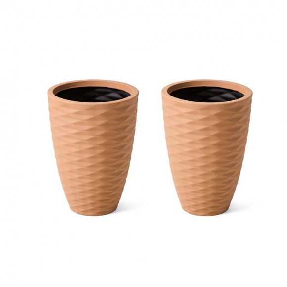 Glitzhome Set of 2 Oversized Eco-Friendly HDPE Terracotta Textured Tall Pot Planter