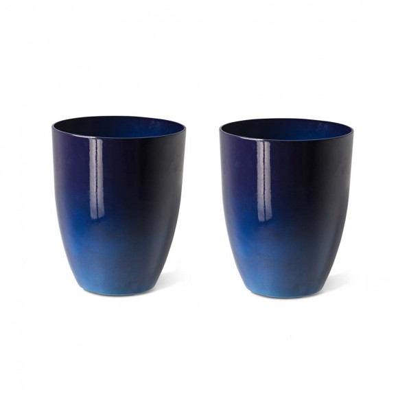 Glitzhome Set of 2 Oversized Eco-Friendly PE Cobalt Blue Faux Ceramic Tall Pot Planter