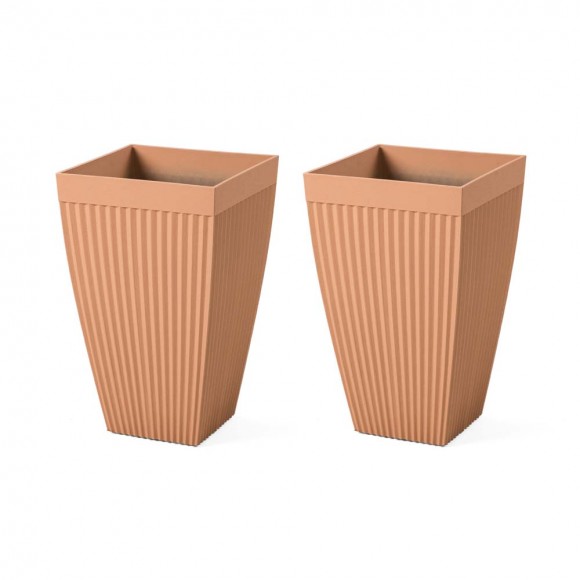 Glitzhome Set of 2 Oversized Eco-Friendly PE Terracotta Tapered Tall Fluted Pot Planter