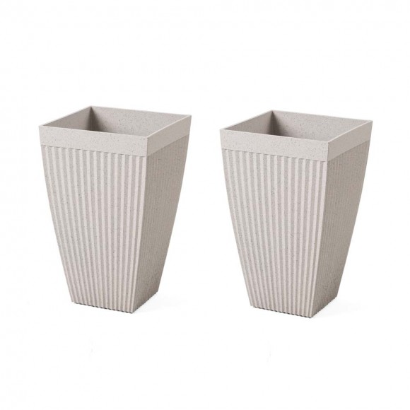 Glitzhome Set of 2 Oversized Eco-Friendly PE Sand Beige Terrazzo Fluted Tapered Tall Pot Planter
