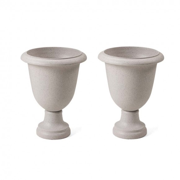 Glitzhome Set of 2 Oversized Eco-Friendly PE Sand Beige Faux Terrazzo Urn Planter