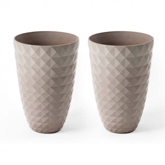 Glitzhome Set of 2 Oversized Eco-Friendly PE Sand Beige Faux Ceramic Textured Tall Pot Planter