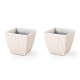 Glitzhome Set of 2 Oversized Eco-Friendly PE White Faux Ceramic Square Fluted Pot Planter