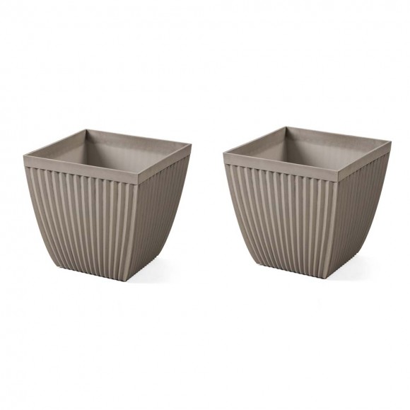 Glitzhome Set of 2 Oversized Eco-Friendly PE Faux Concrete Square Fluted Pot Planter