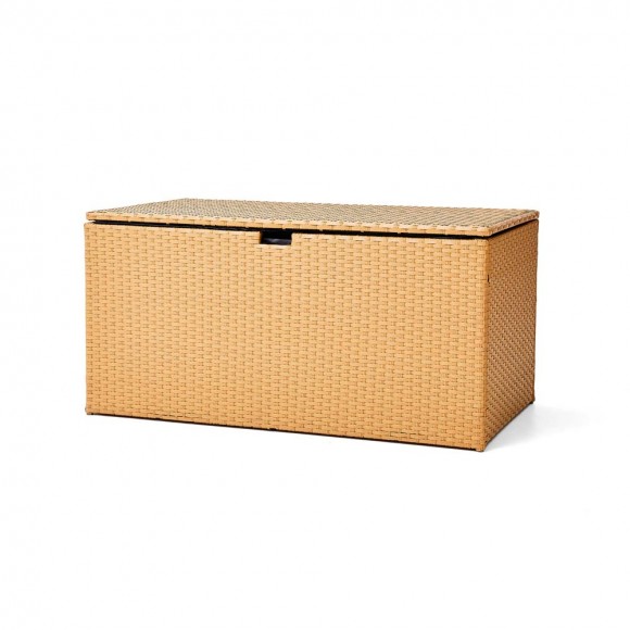 Glitzhome 52.75"L Outdoor Patio Oversized All-Weather Wicker Natural Yellow Storage Trunk