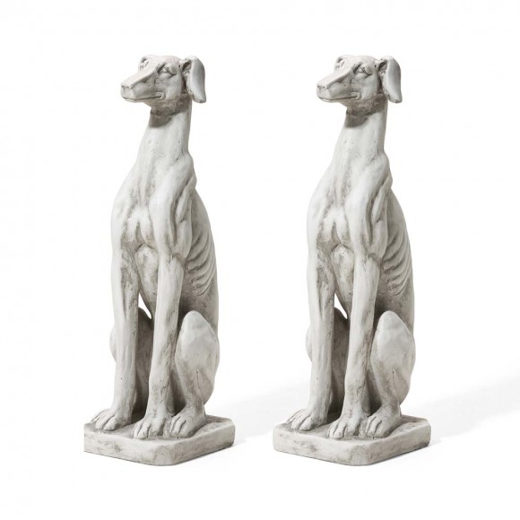 Glitzhome 32"H MGO Sitting Dog Garden Statue, Set of 2