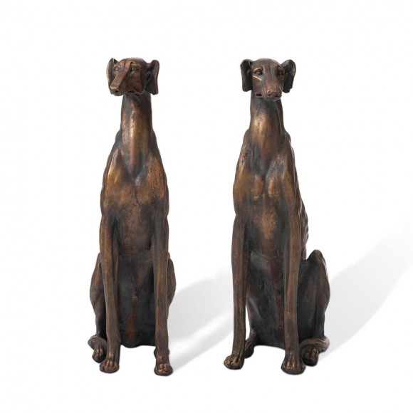 Glitzhome 30.25"H MGO Sitting Greyhound Dog Statue, Set of 2