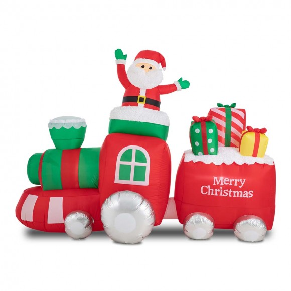 Glitzhome 8FT Lighted Inflatable Santa On Pick-Up Train Decor