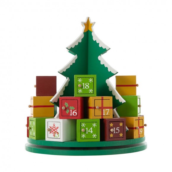 Glitzhome 10.5"H Wooden Christmas Gift Box Tree Countdown Calendar Décor