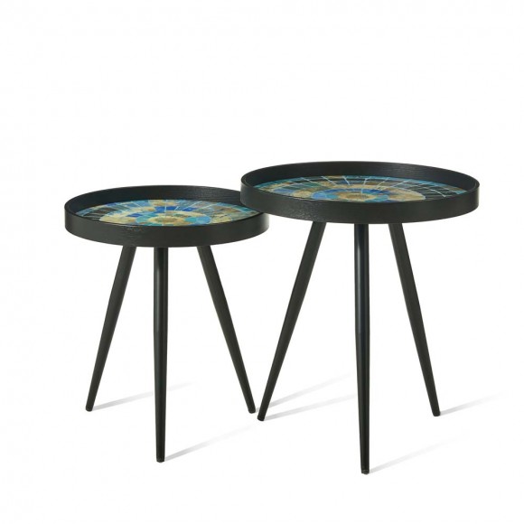 Glitzhome Set of 2 Nesting Accent Table with Mosaic Pattern Tray Top 