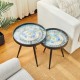Glitzhome Set of 2 Nesting Accent Table with Mosaic Pattern Tray Top 