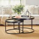 Glitzhome Set of 2 Nesting Coffee Table with Plaid Pattern Tray Top