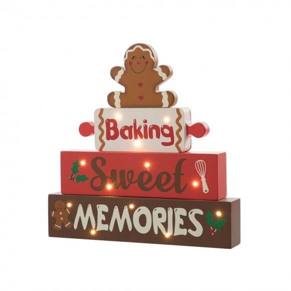 Glitzhome 12"H Lighted Wooden Christmas Gingerbread Man Block Table Decor