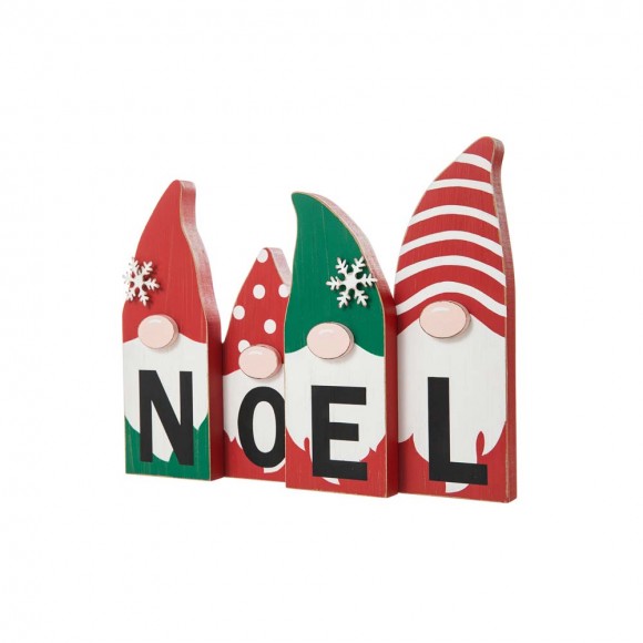 Glitzhome 11"L Wooden Christmas Gnome Family "NOEL" Table Decor