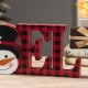 Glitzhome 15"L Wooden Christmas Plaid "NOEL" Table Decor