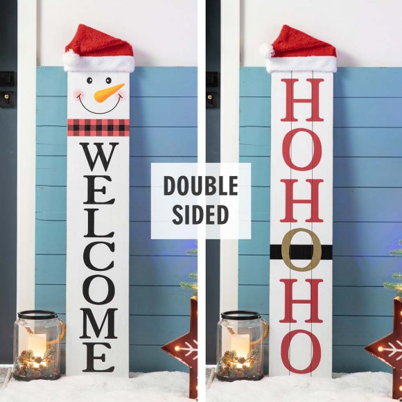 Glitzhome 42.25"H Wooden Reversible "WELCOME/HOHOHO" Snowman Porch Sign
