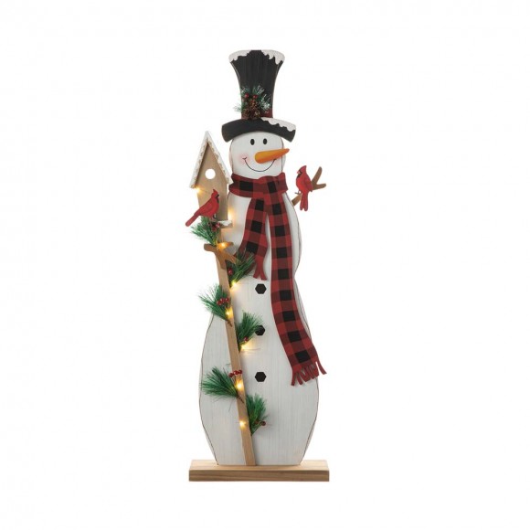 Glitzhome 36"H Lighted Wooden Snowman Porch Decor