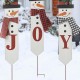 Glitzhome Set of 3 Wooden & Metal Snowman Yard Stake - JOY