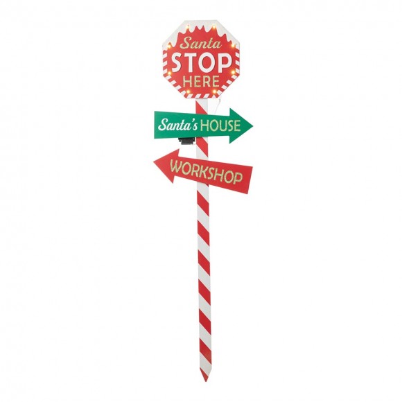 Glitzhome 41.75"H Lighted Wooden "Santa Stop Here" Yard Stake