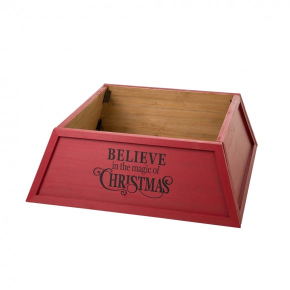 Glitzhome 32"L Red Trapezoid "Believe in the Magic" Christmas Tree Collar