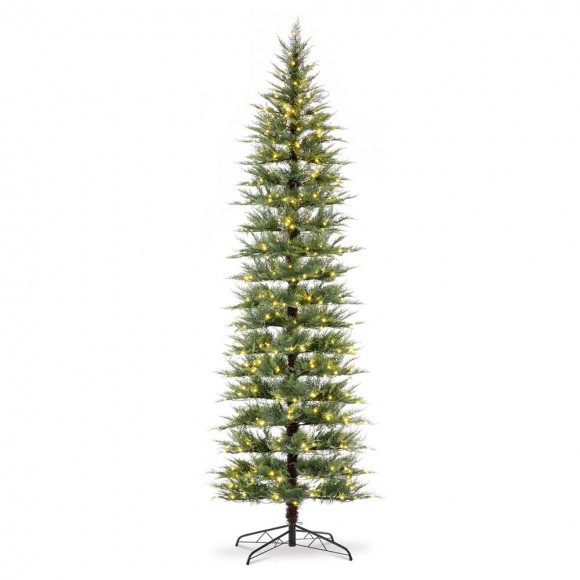 Glitzhome 9ft Pre-Lit Pencil Green Pine Artificial Christmas Tree with 480 Warm White Lights