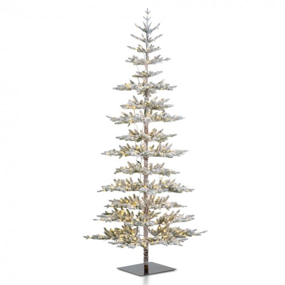 Glitzhome 9ft Deluxe Pre-Lit Flocked Pine Artificial Christmas Tree with 650 Warm White Lights