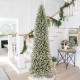 Glitzhome 11ft Pre-Lit Flocked Pencil Fir Artificial Christmas Tree with 950 Warm White Lights