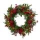 Glitzhome 24"D Ornament Berry Holly Pine Wreath With Lights