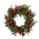 Glitzhome 24"D Ornament Berry Holly Pine Wreath With Lights