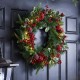 Glitzhome 24"D Ornament Berry Holly Pine Wreath With Lights