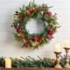 Glitzhome 24"D Ornament Berry Holly Pine Wreath With Lights