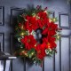 Glitzhome 24"D Poinsettia Pinecone Wreath With Lights