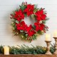 Glitzhome 24"D Poinsettia Pinecone Wreath With Lights