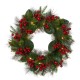 Glitzhome 24"D Berry Magnolia Leaf Pinecone Wreath With Lights
