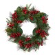 Glitzhome 24"D Berry Magnolia Leaf Pinecone Wreath With Lights