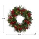 Glitzhome 24"D Berry Magnolia Leaf Pinecone Wreath With Lights