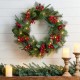 Glitzhome 24"D Berry Magnolia Leaf Pinecone Wreath With Lights