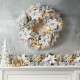 Glitzhome 24"D Pre-Lit Snow Flocked Greenery Pine Poinsettia Christmas Wreath with 50 Warm White Lights(Includes Timer)