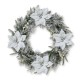 Glitzhome 24"D Pre-Lit Snow Flocked Greenery Pine Poinsettia Christmas Wreath with 50 Warm White Lights(Includes Timer)