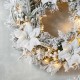 Glitzhome 24"D Pre-Lit Snow Flocked Greenery Pine Poinsettia Christmas Wreath with 50 Warm White Lights(Includes Timer)